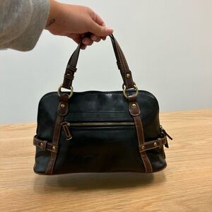 Small hand bag - black / brown purse - contrast stitching